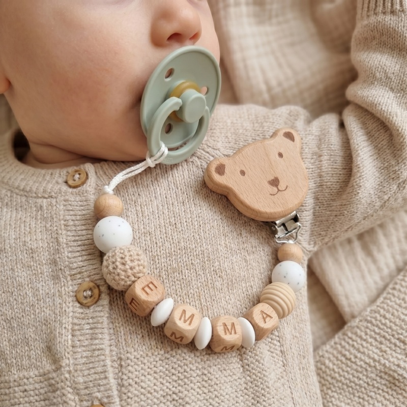 Baby Food Teether - مشبك لهاية مخصص بالاسم، سلسلة عضاضة